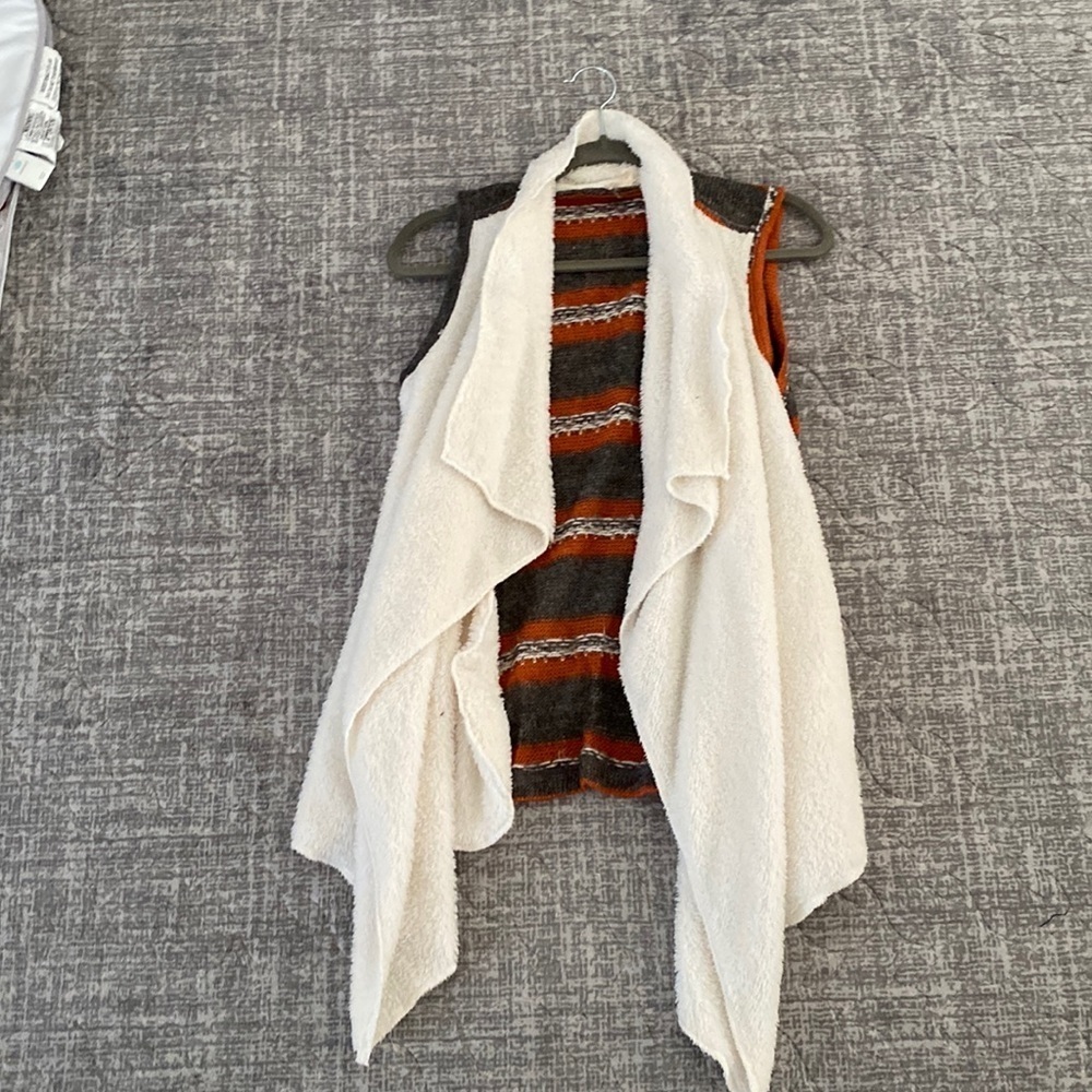 Hem & Thread Cream and Orange Striped Cardigan